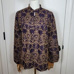 Johnny Was Elora Eyelet Blouse 100% Cotton Size Small